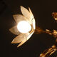 Brass chandelier and flowers in mother-of-pearl petals
