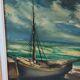 Tableau huile sur toile voilier signé vintage