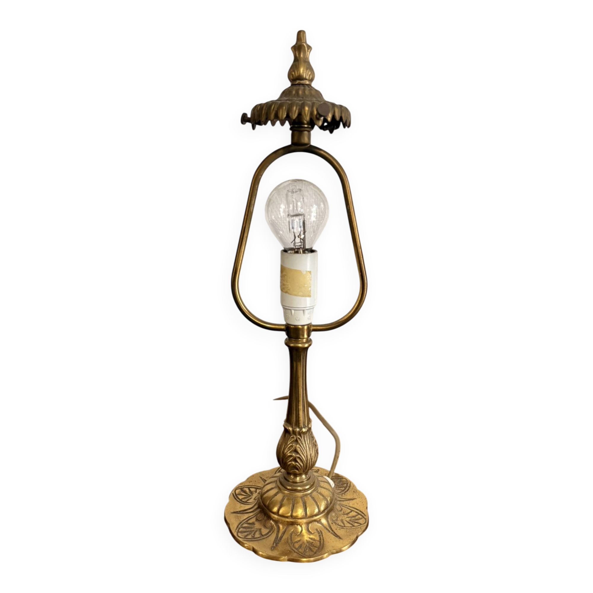Antique Bouillotte Table Lamp Brass Chiseled Louis XVI Style