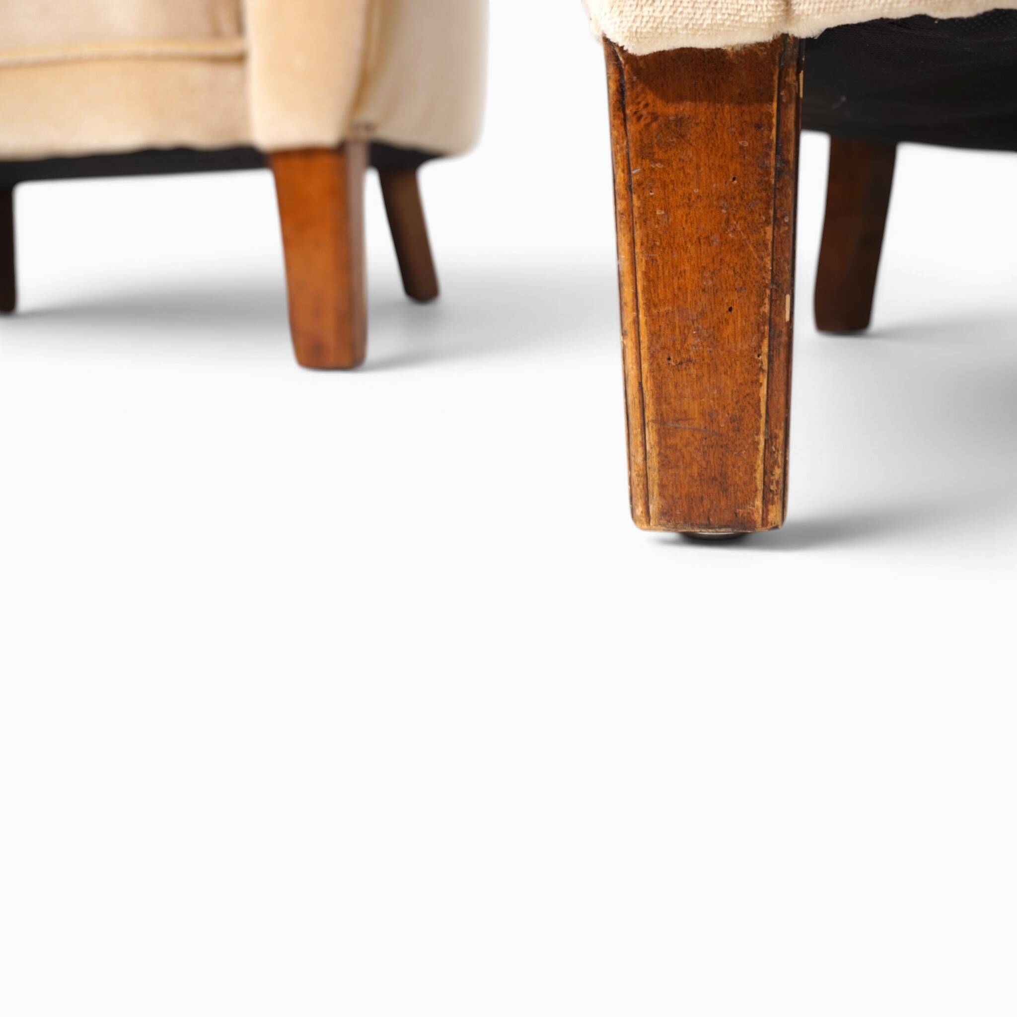Pair of Art Deco club armchairs in champagne mohair, 1930.