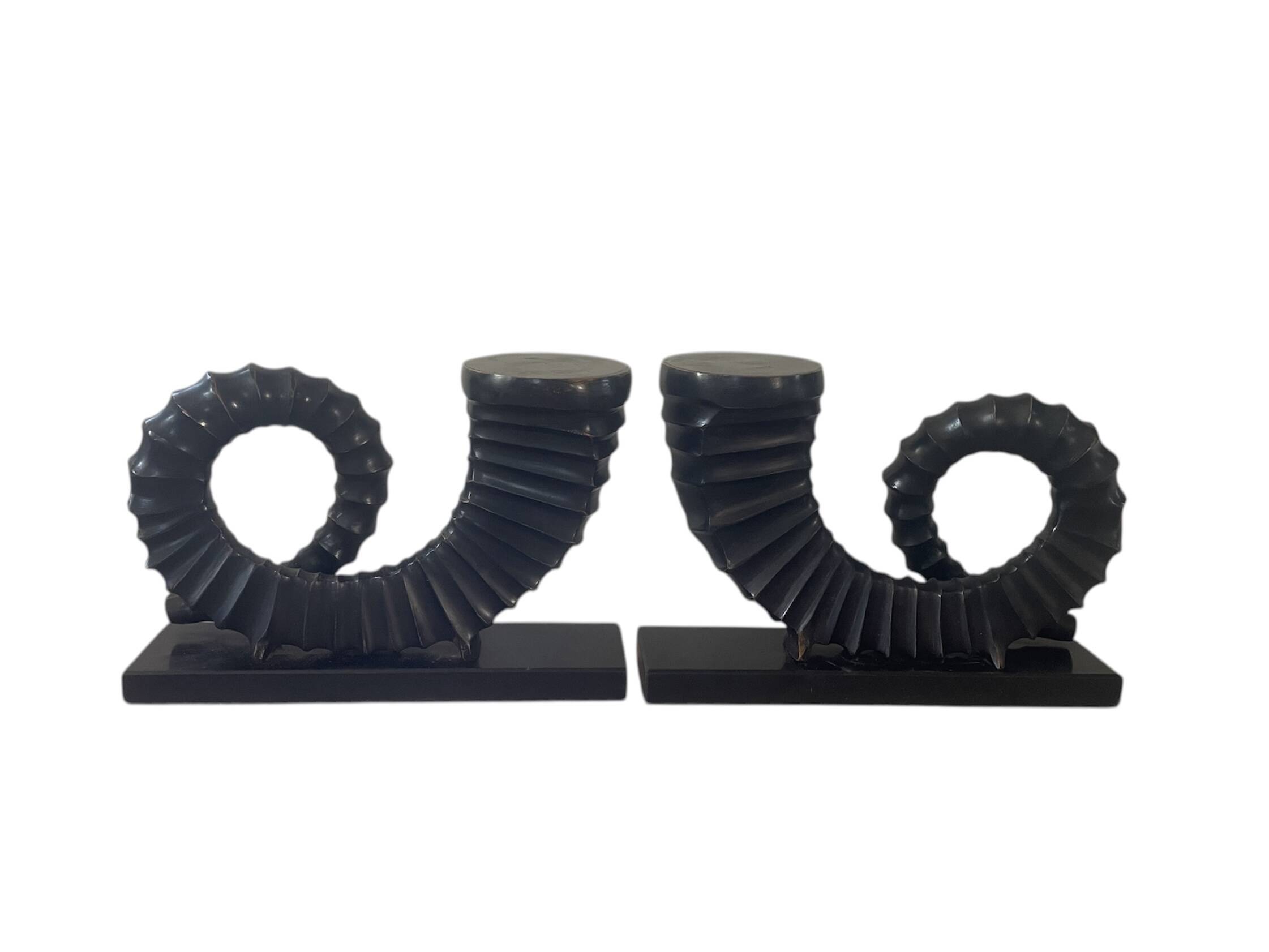 vintage sculptural bookends, ram's horns