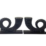 vintage sculptural bookends, ram's horns