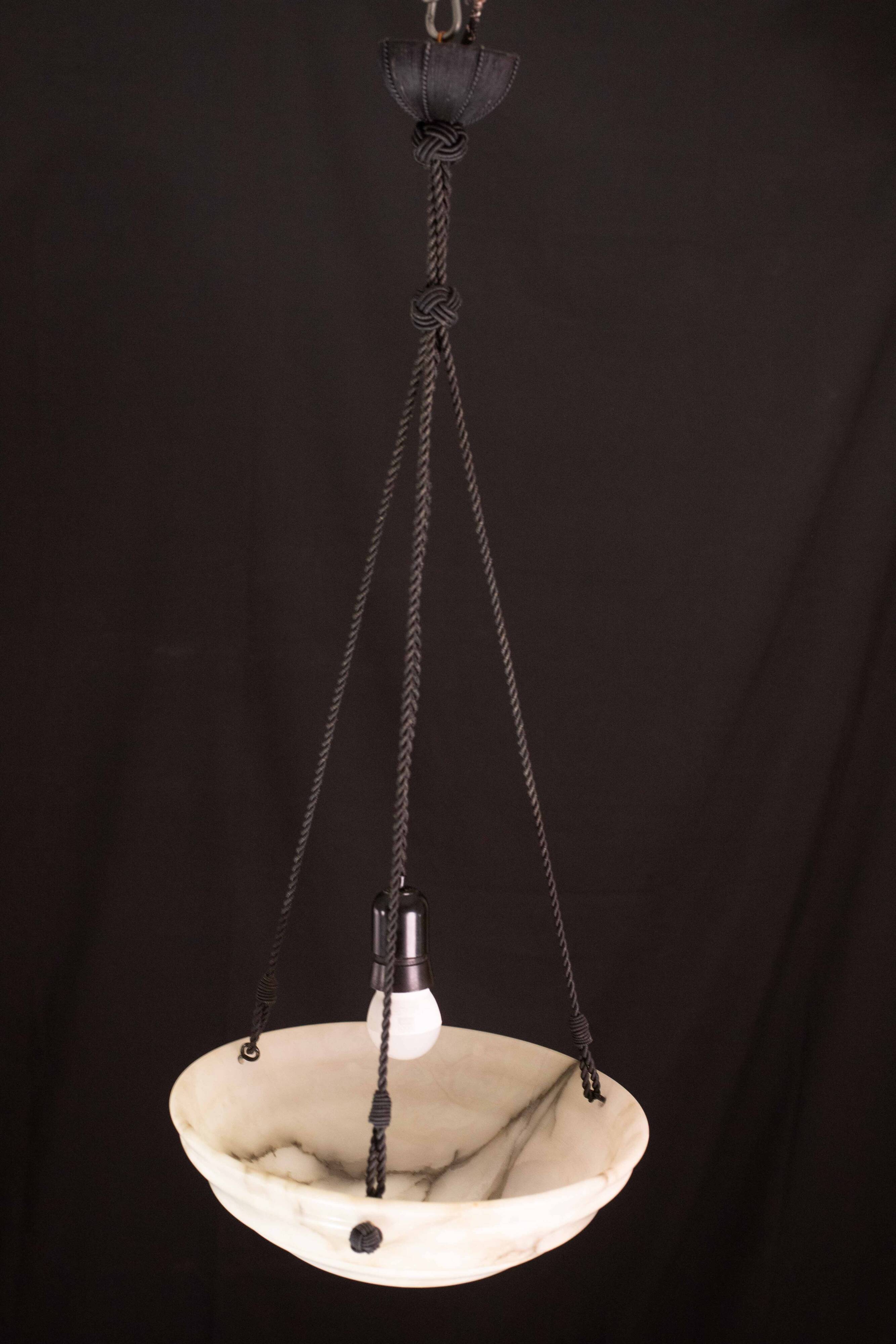 Lustre Art Déco en albâtre blanc, années 1950