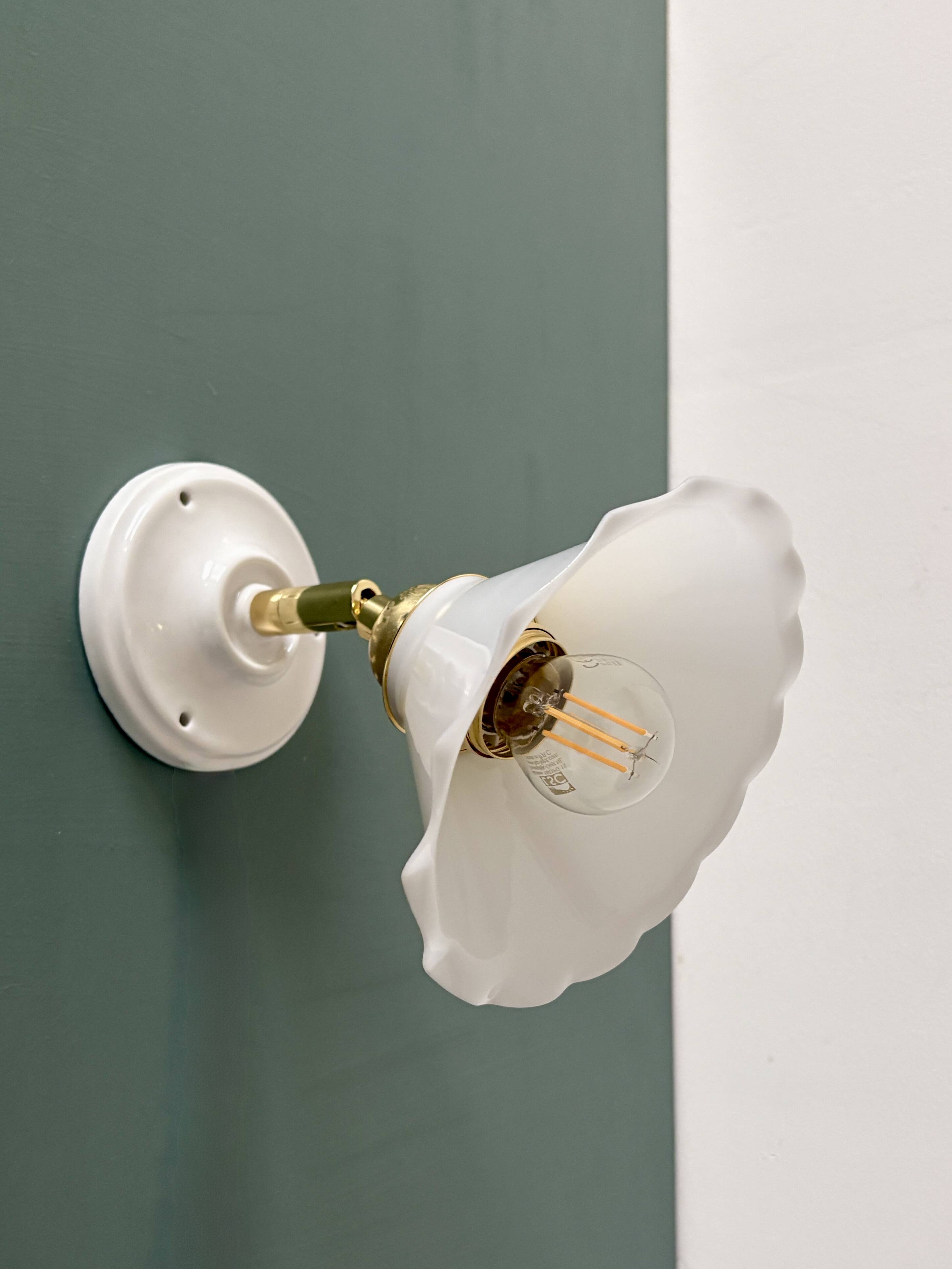 Vintage wall lamp with white opaline glass shade