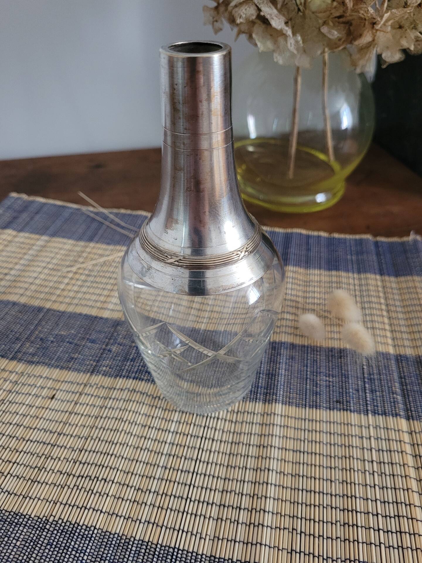 Carafe à liqueur en cristal et argent