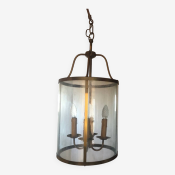 Large round lantern pendant in brass and glass
