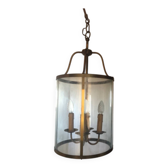 Large round lantern pendant in brass and glass