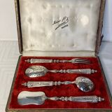 Old candy confectionery service 4 pieces silver metal case XIXth
