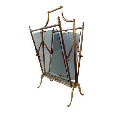 Neo-classical brass magazine rack in the spirit of Maison Jansen.