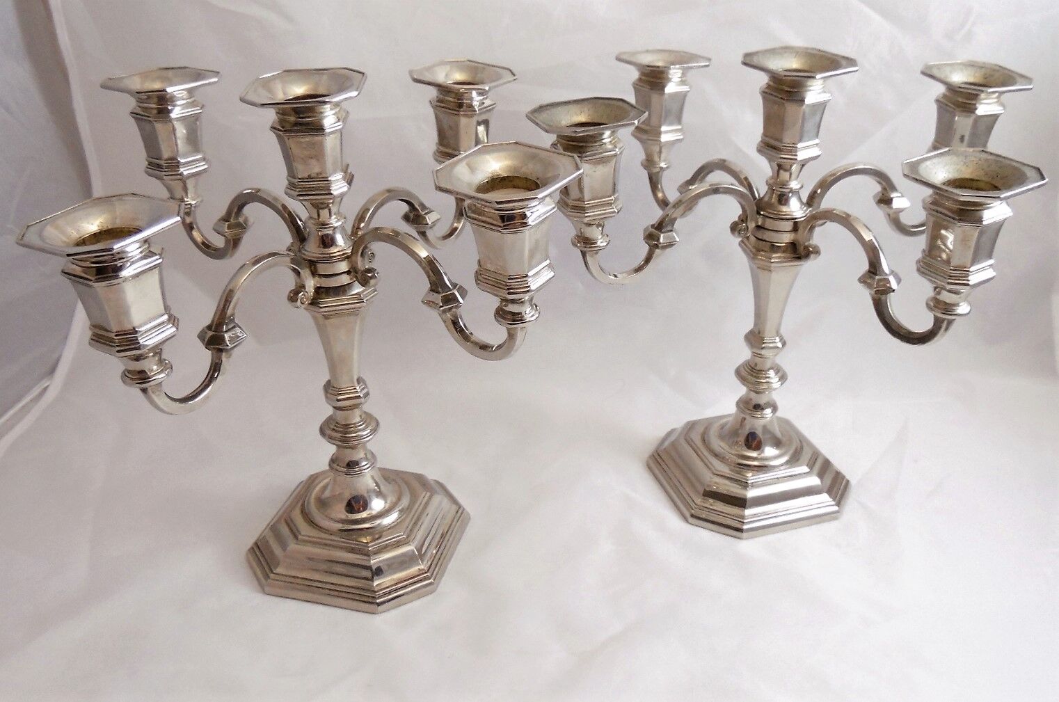 Pair candle chandelier metal silver 5 lights