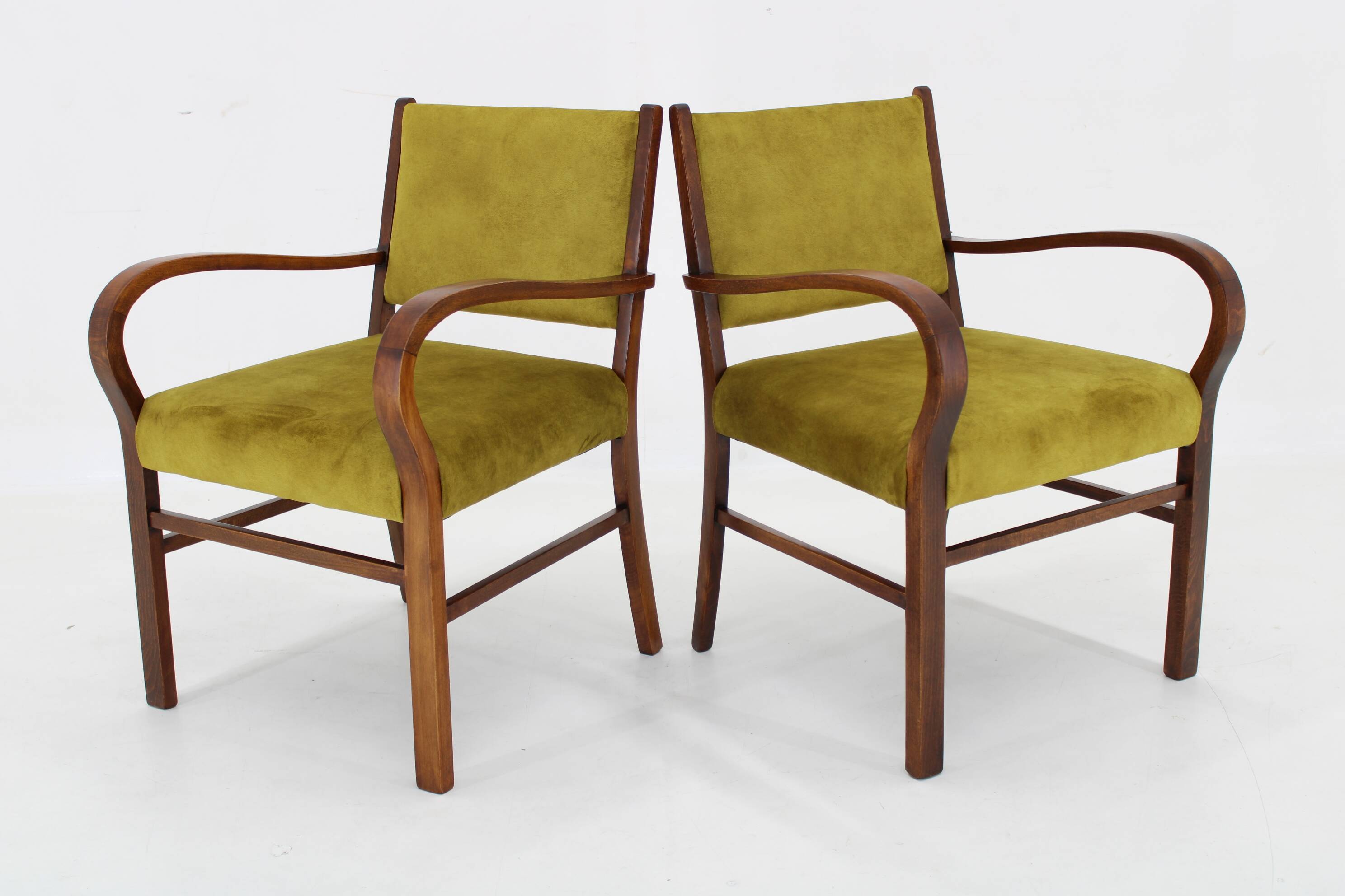 1940s Pair of Restored Beech Art Deco Armchairs ,Czechoslovakia