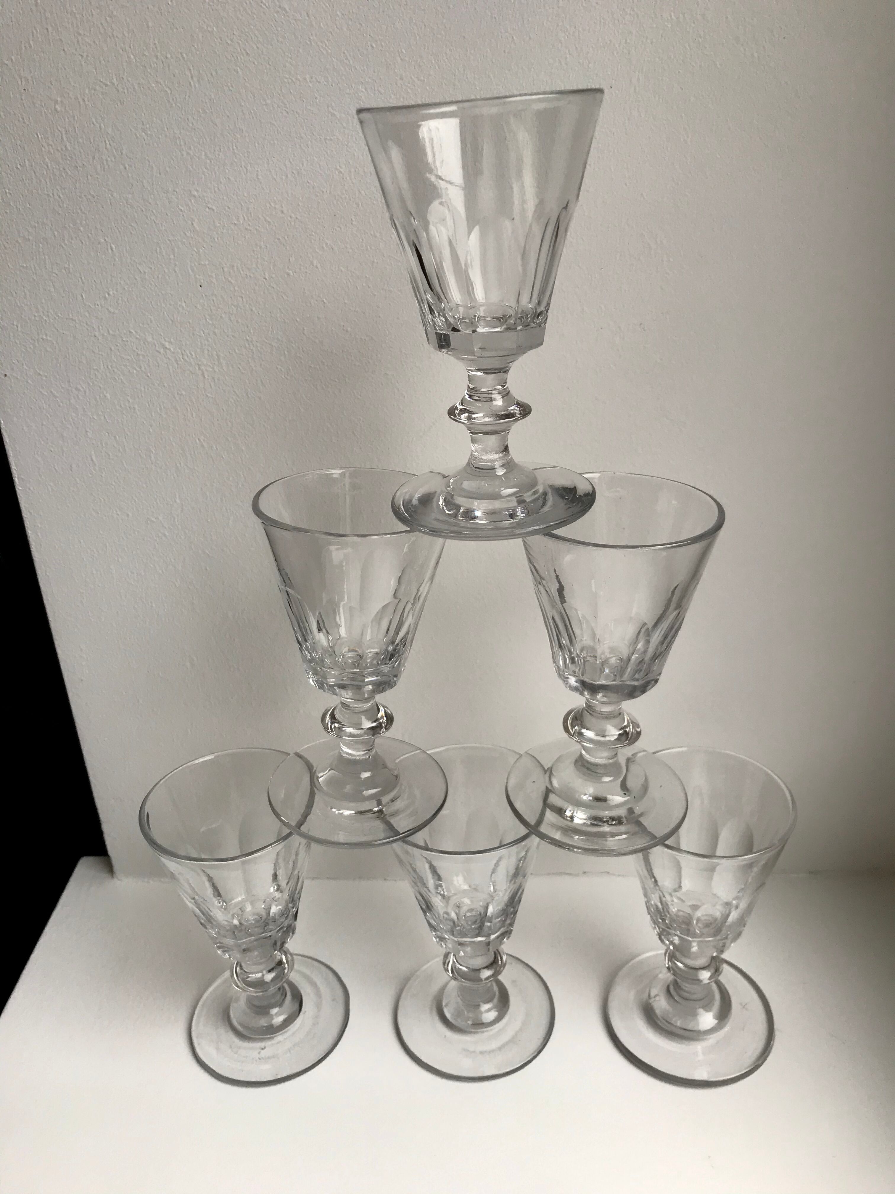 set of 6 glasses with crystal stems early twentieth