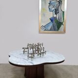 Table basse en travertin du milieu du siècle, style Jean Royère