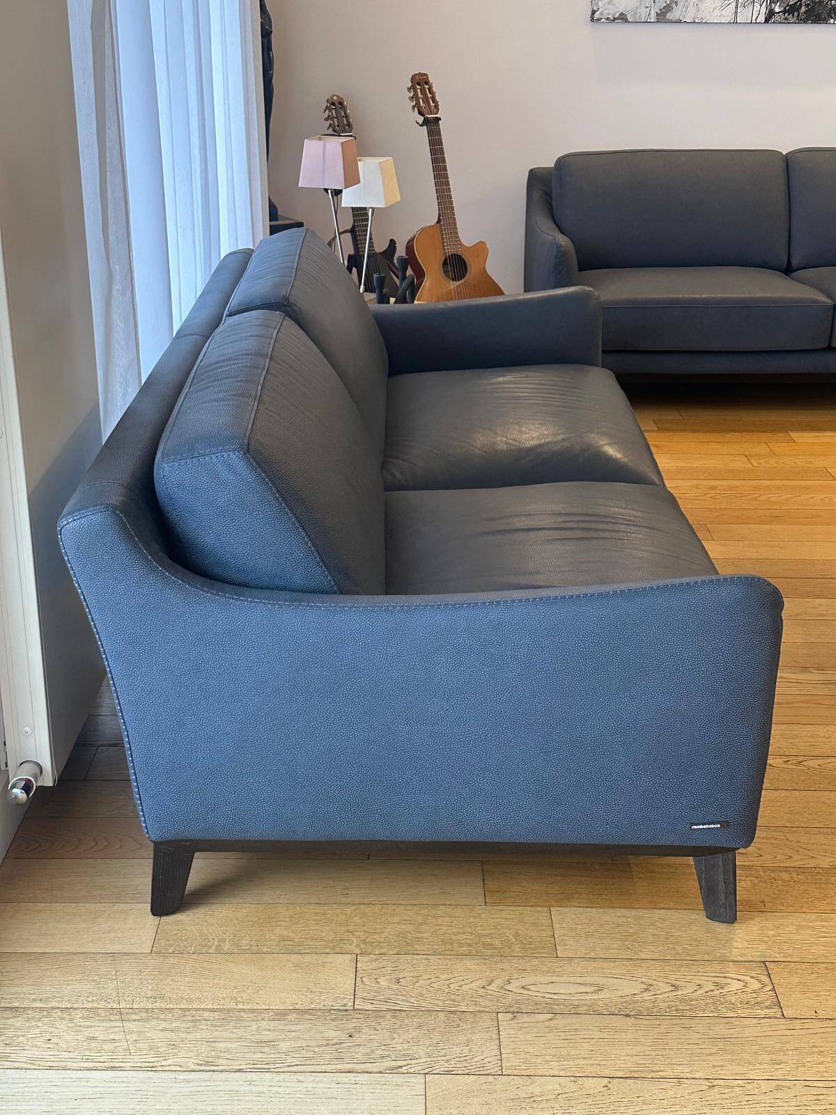 Roche Bobois blue leather sofa