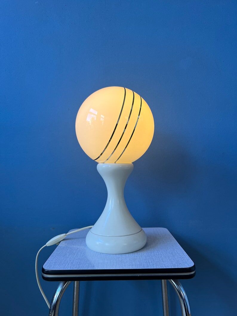 Space Age table lamp in white opaline glass