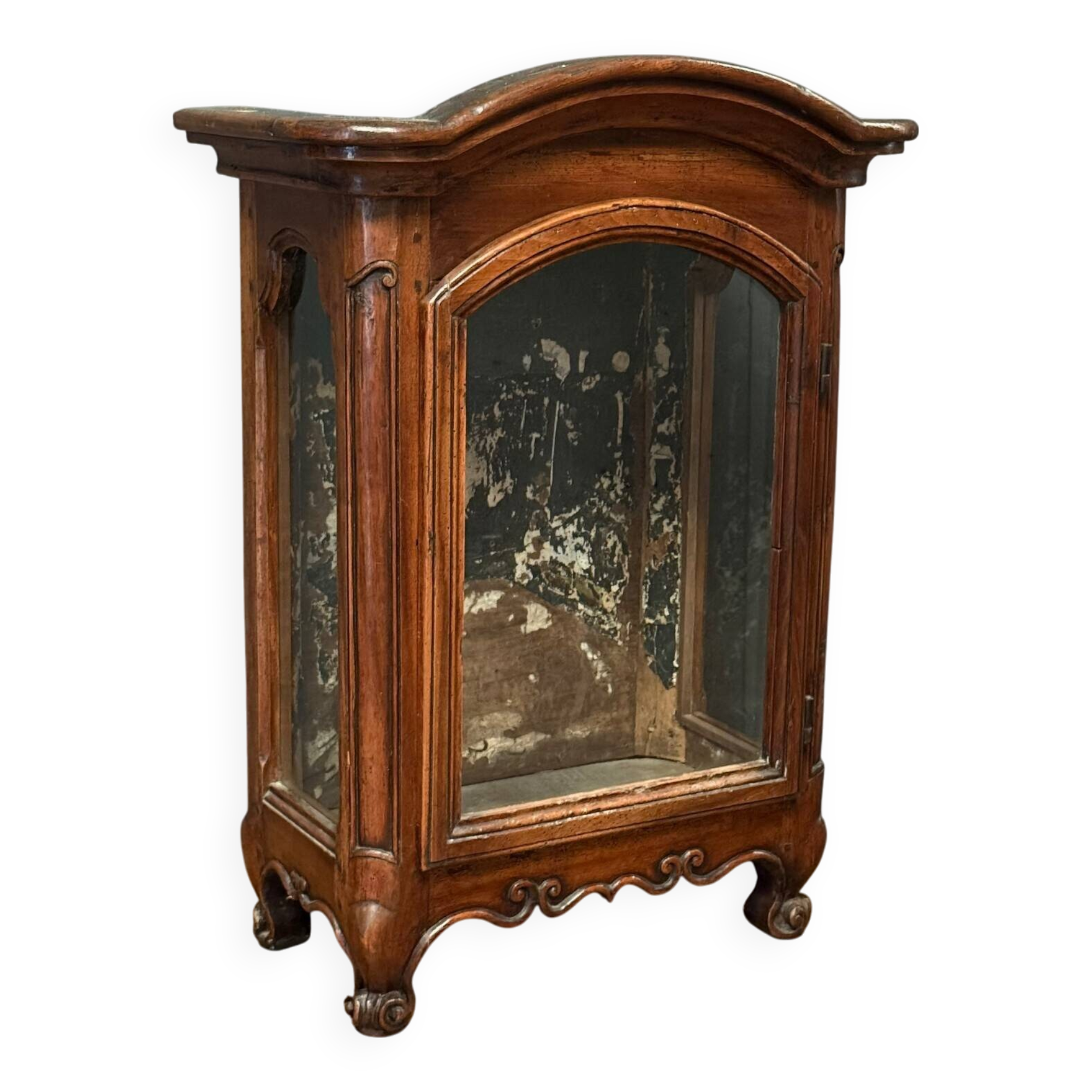 Small Louis XV mahogany display case with periwinkle legs