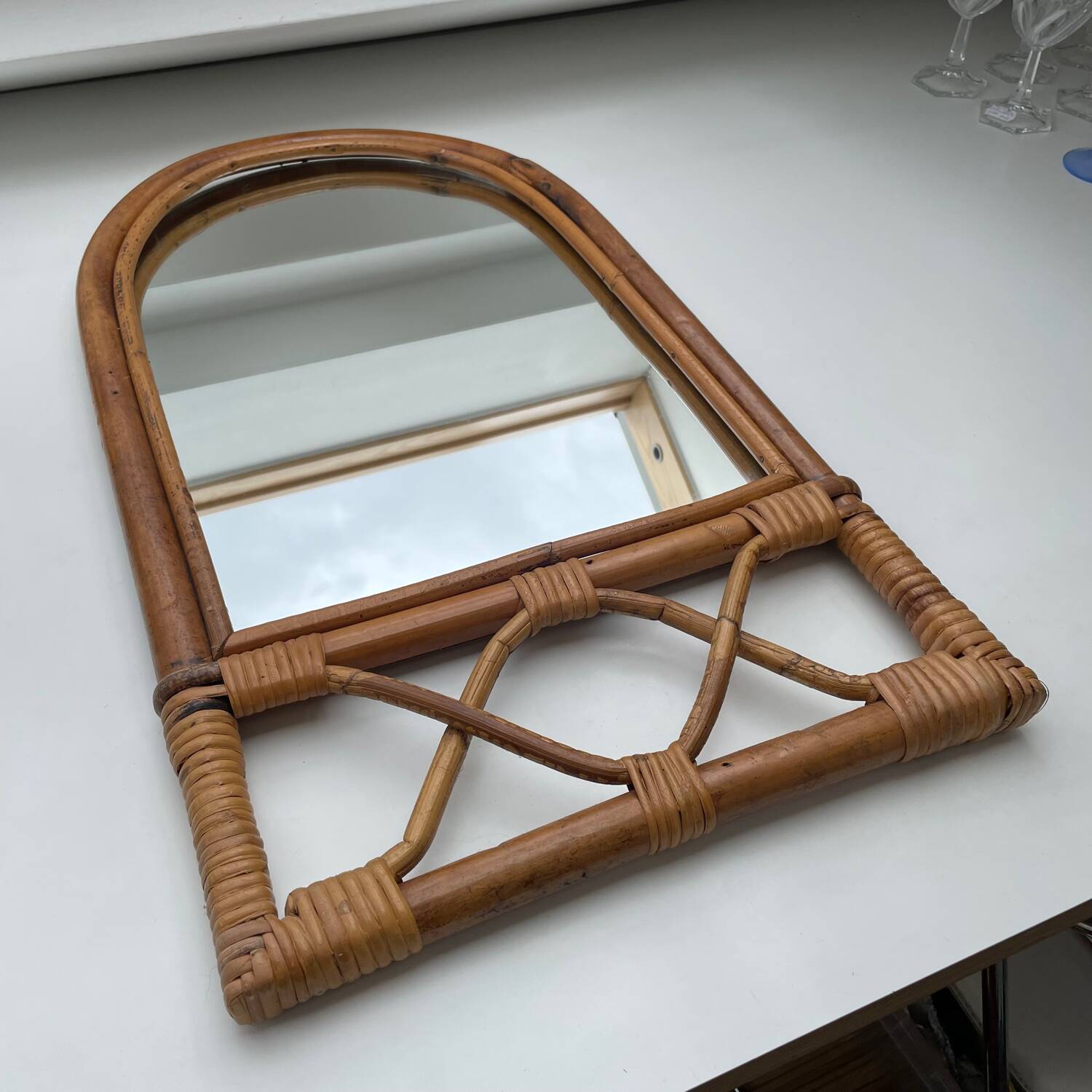 Miroir vintage en bambou