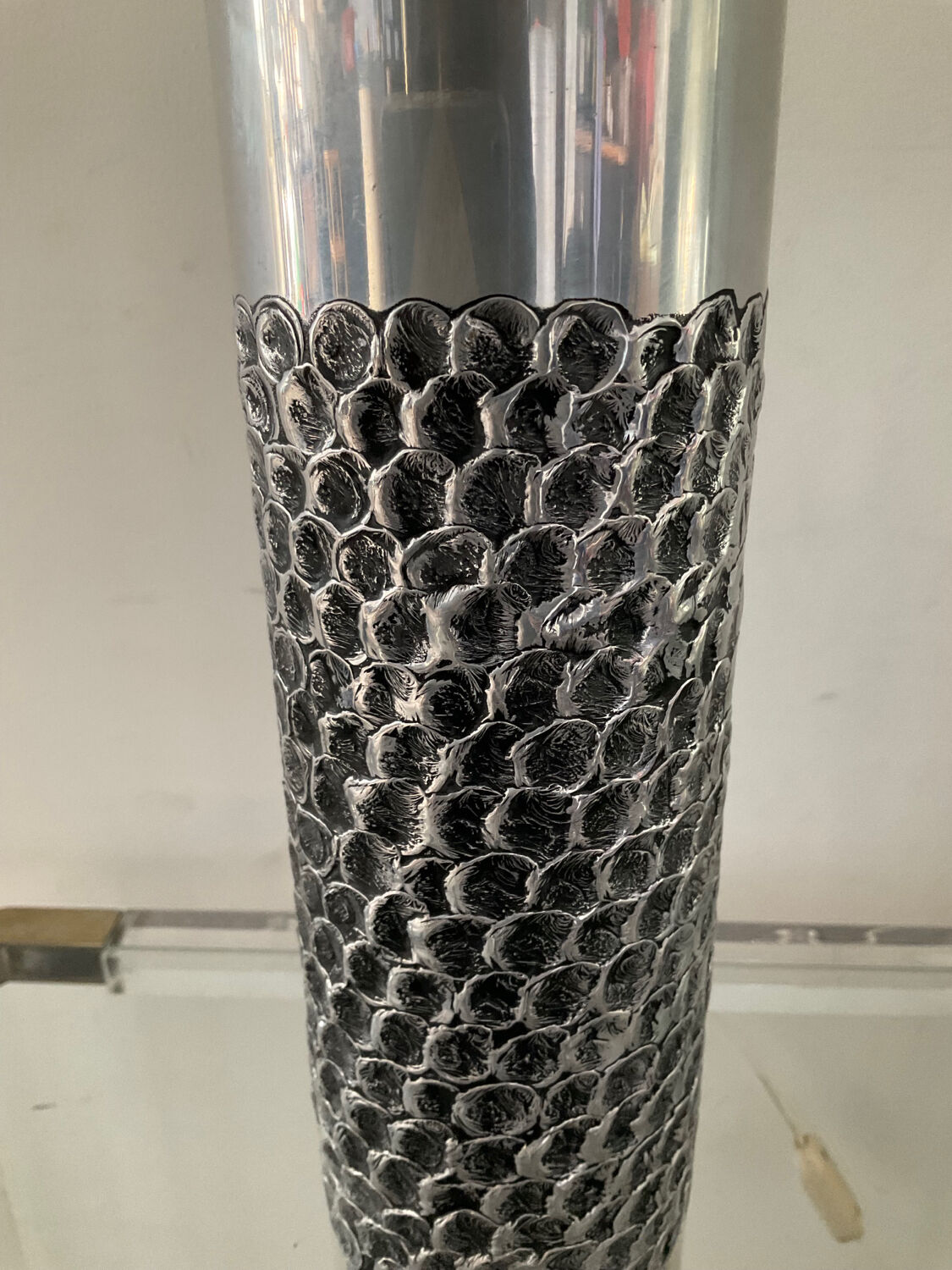 Lamp by Willy Luyckx in polished and textured aluminum 60s 70s