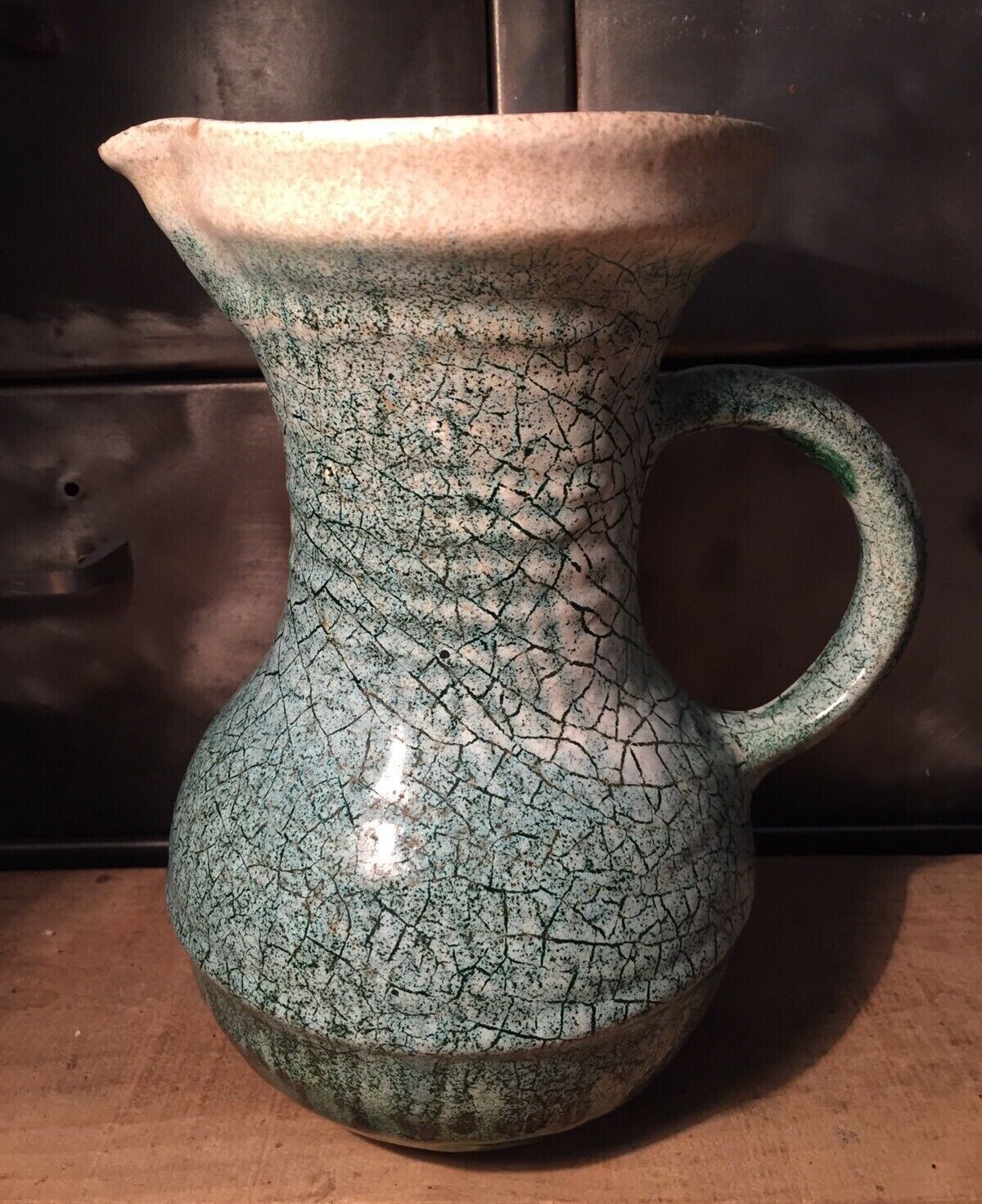 Ceramic pitcher Accolay cracked green