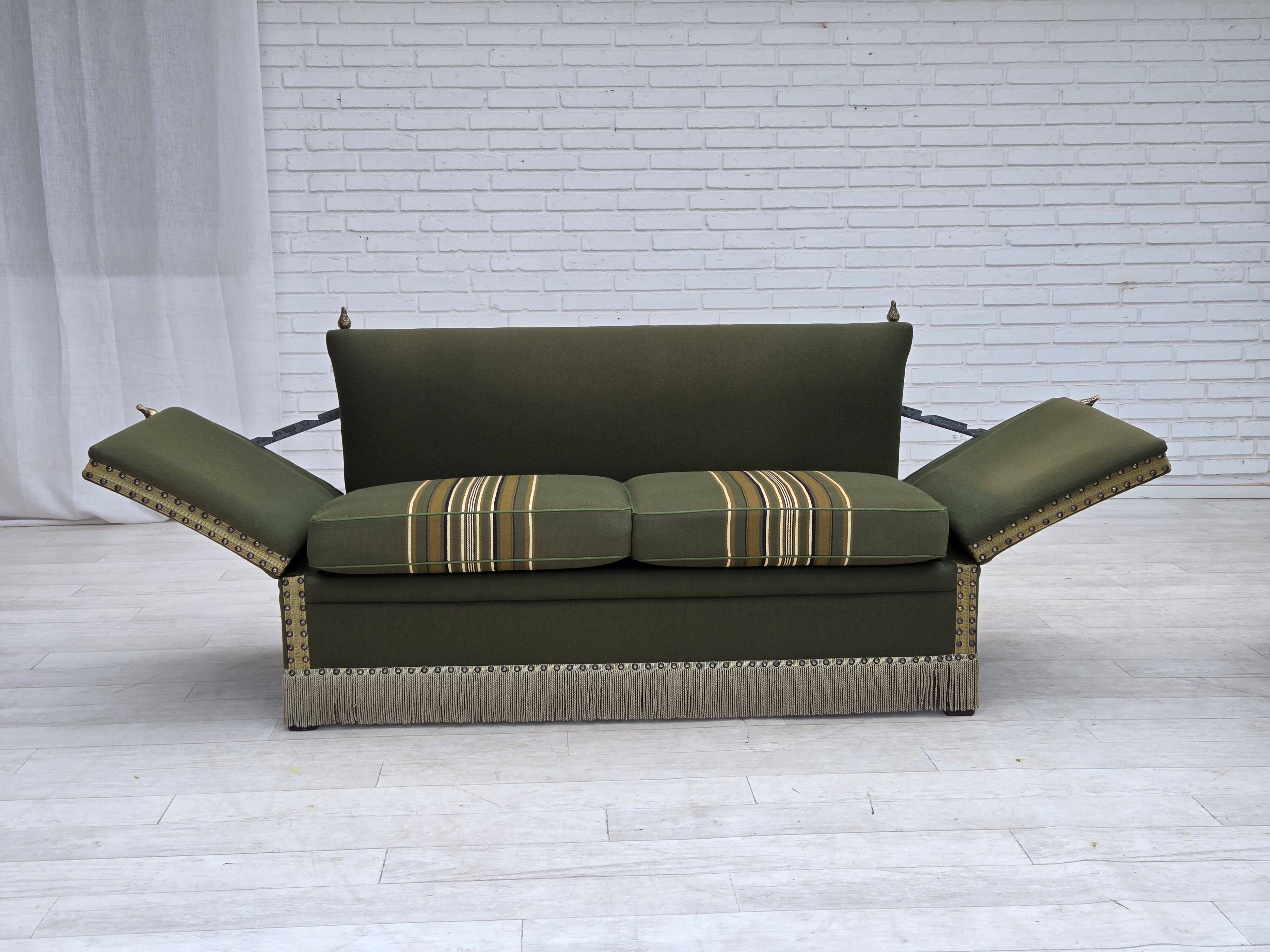 1970s, Danish 2-seater drop arm "Spanish" sofa, furniture wool.