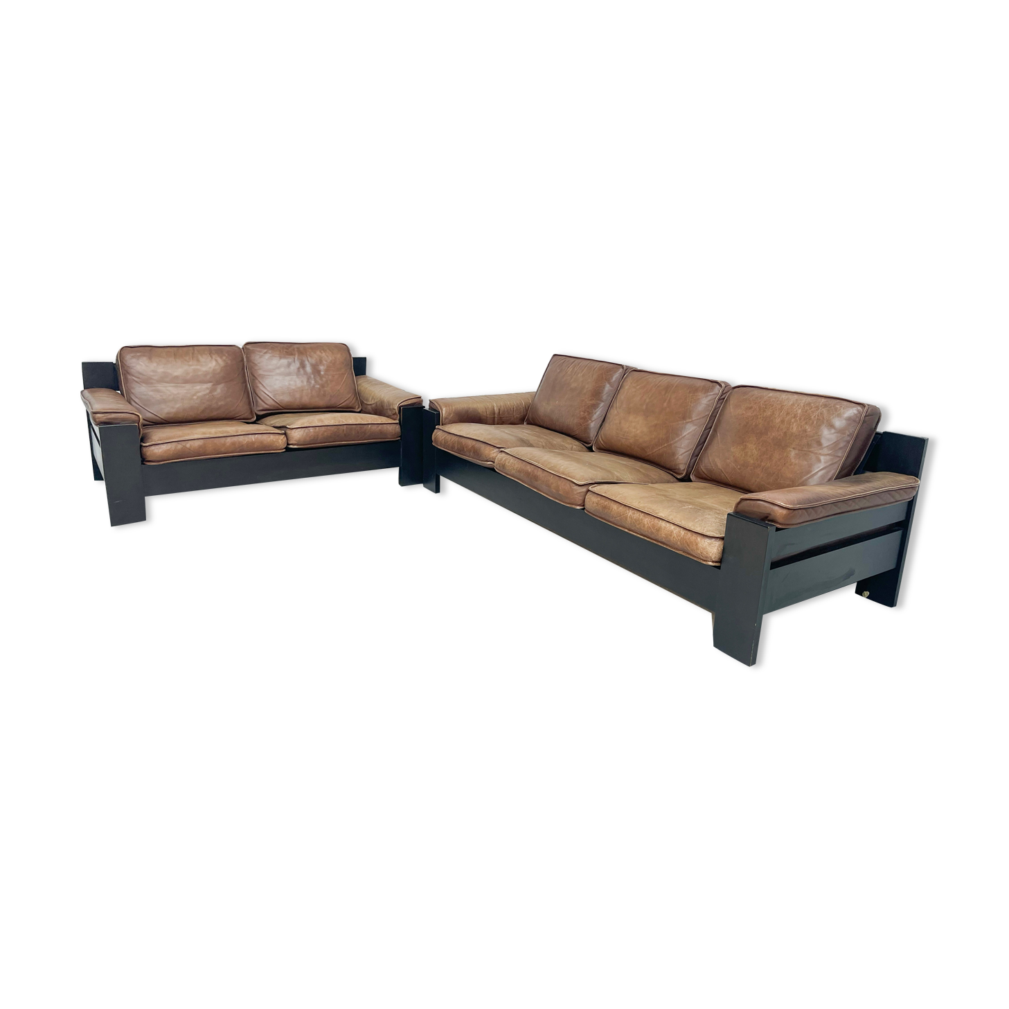 Brown leather sofa set Leolux