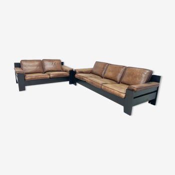 Brown leather sofa set Leolux