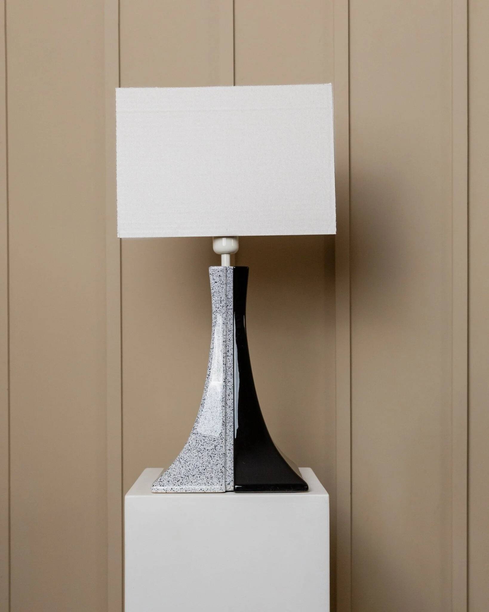 Black and White Ceramic Lamp - Handmade in Italy, Memphis Style Modern Bedside Light