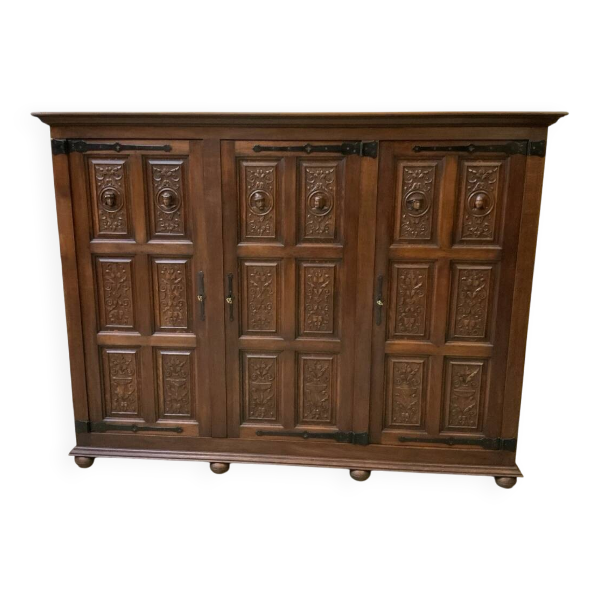Antique neo-Gothic wardrobe with linen drawers.