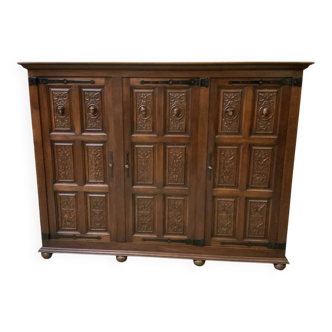 Antique neo-Gothic wardrobe with linen drawers.
