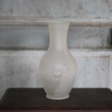Vintage Italian vase, frosted molded glass vase with floral motifs, pot a f