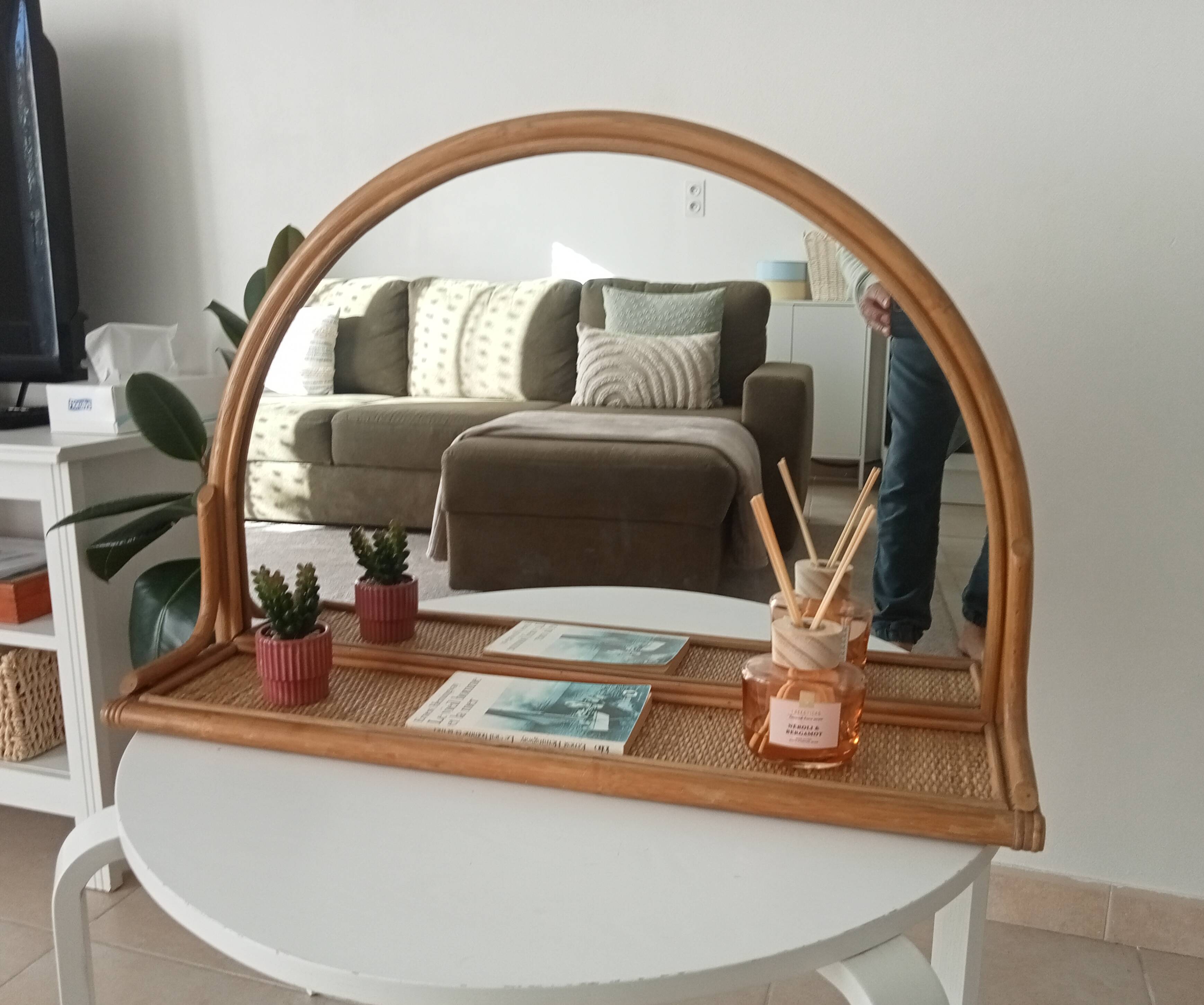 Miroir tablette vintage en rotin