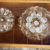 Coffee table with chrome legs and ceramic & wood top, vintage 70s