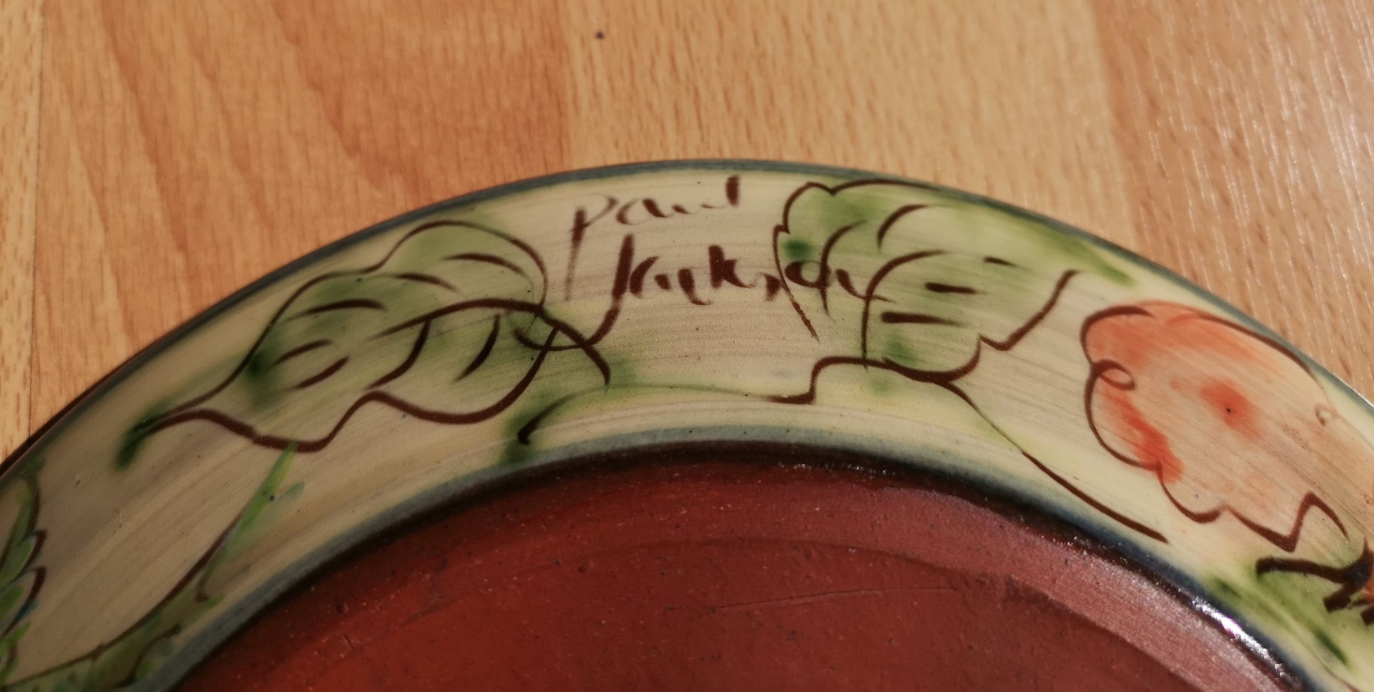 Glazed terracotta plate by Paul Jackson - English ceramist - 1980s/1990s