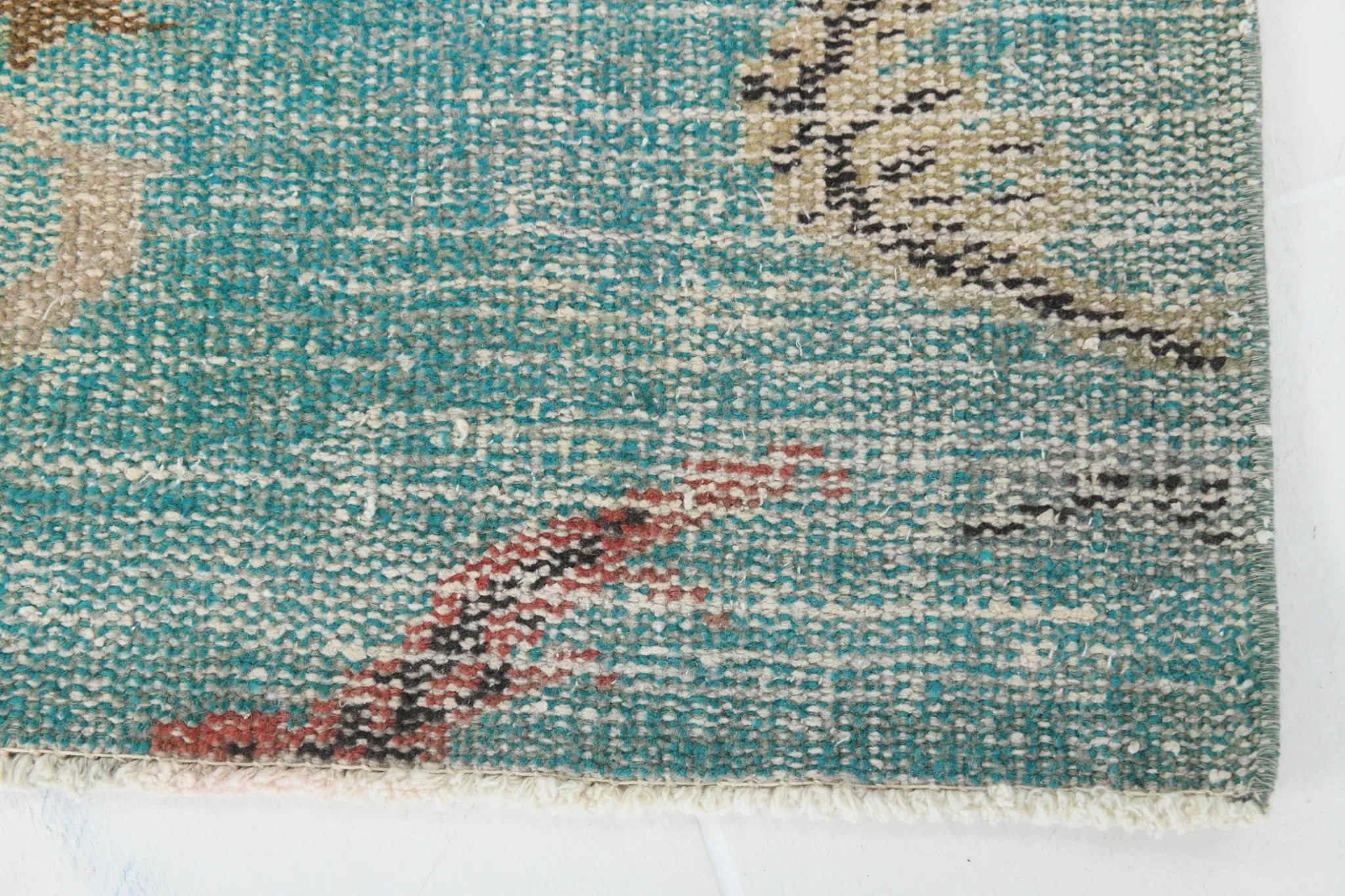 Teal Green Turkish Vintage Rug, Persian Style Living Room Carpet, 222x321Cm