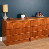 Retro teak 1960s restored steens danish double 8 drawer chest of drawers sideboard