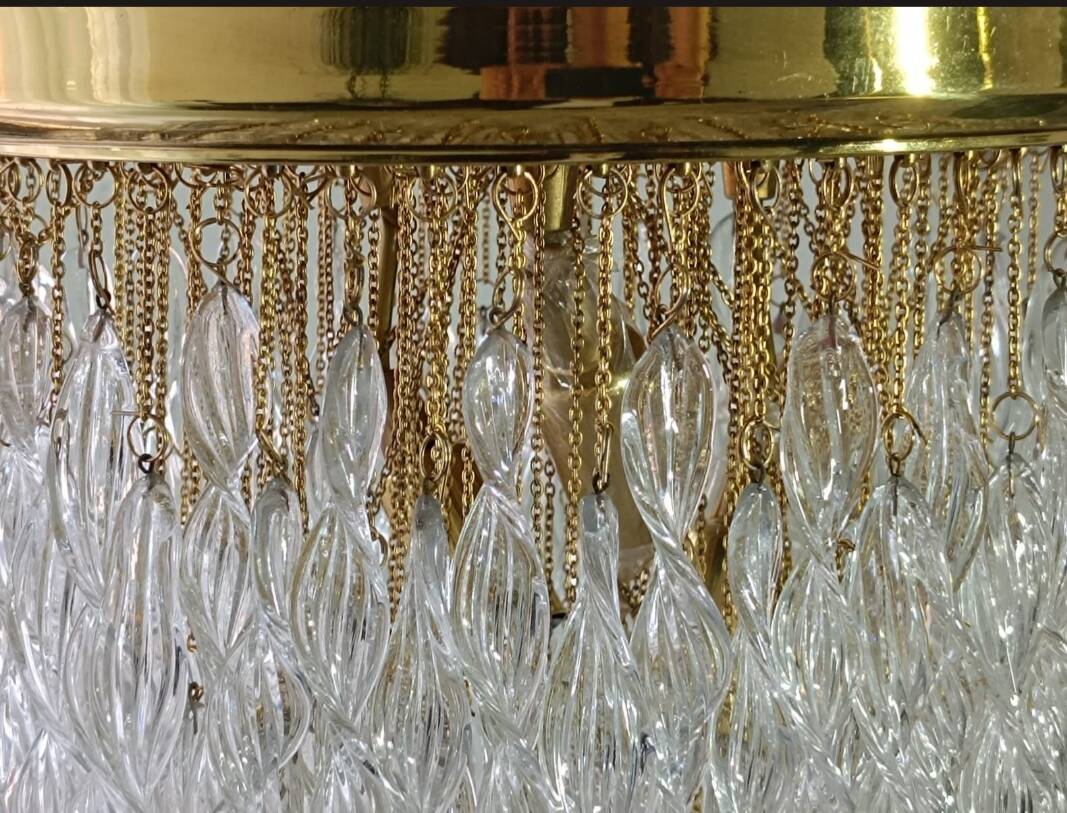 Murano Italy 1970s Wavy Crystal Cascade Chandelier