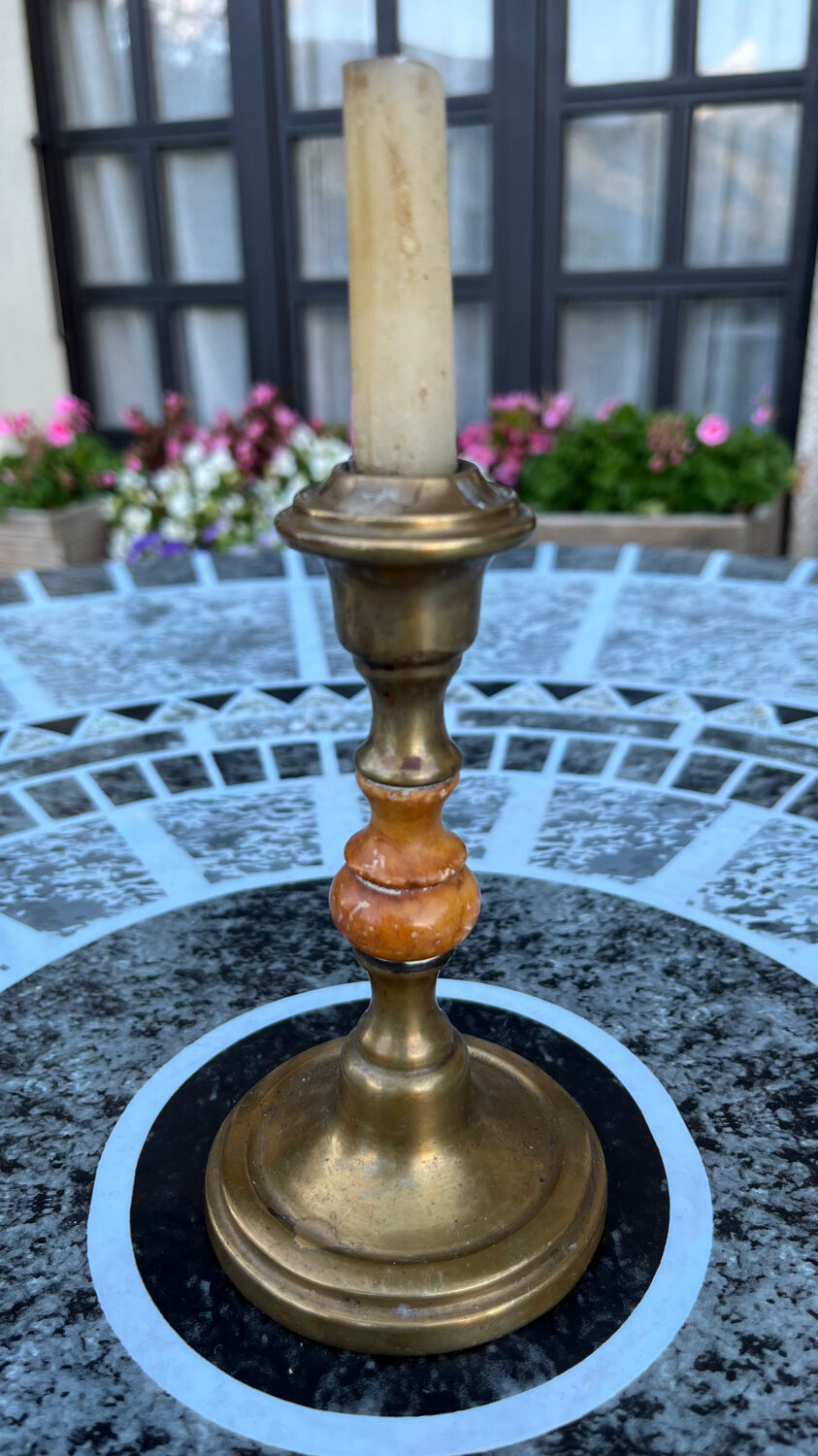 Small old copper and natural stone candle holder