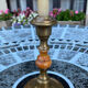 Small old copper and natural stone candle holder