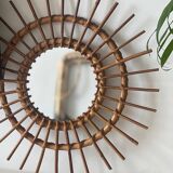 1960s rattan sun mirror.