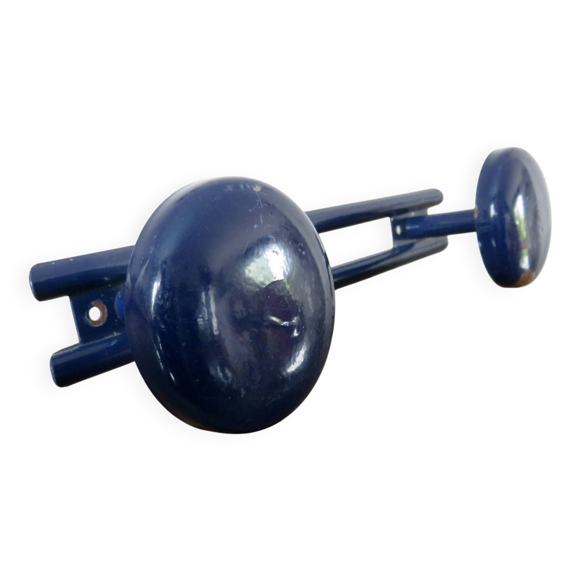 Blue lacquered metal wall coat rack, 1970