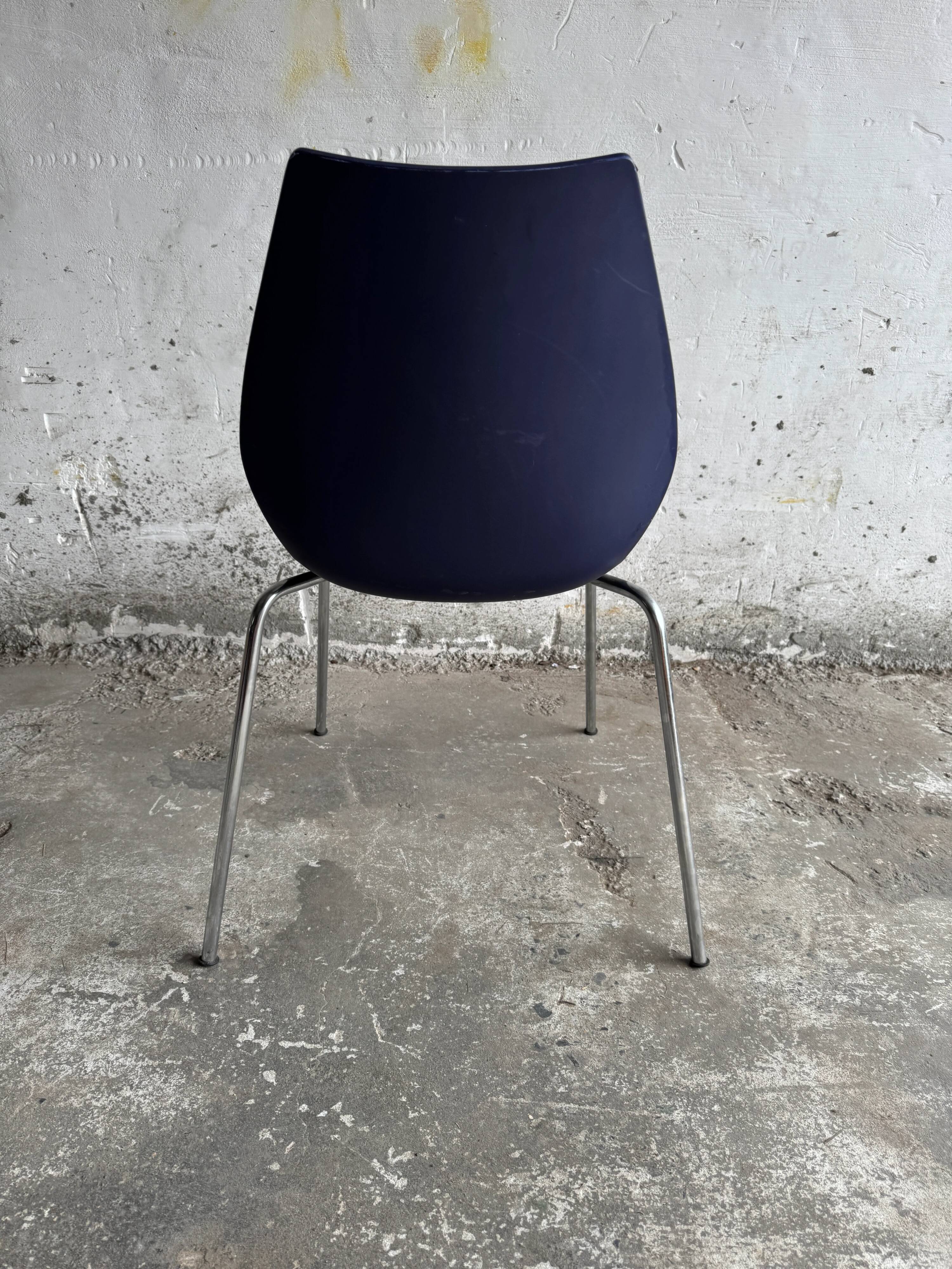 Set of 4 Kartell Maui Chairs — Navy Blue Polypropylene Seats, Chrome Legs, by Vico Magistretti