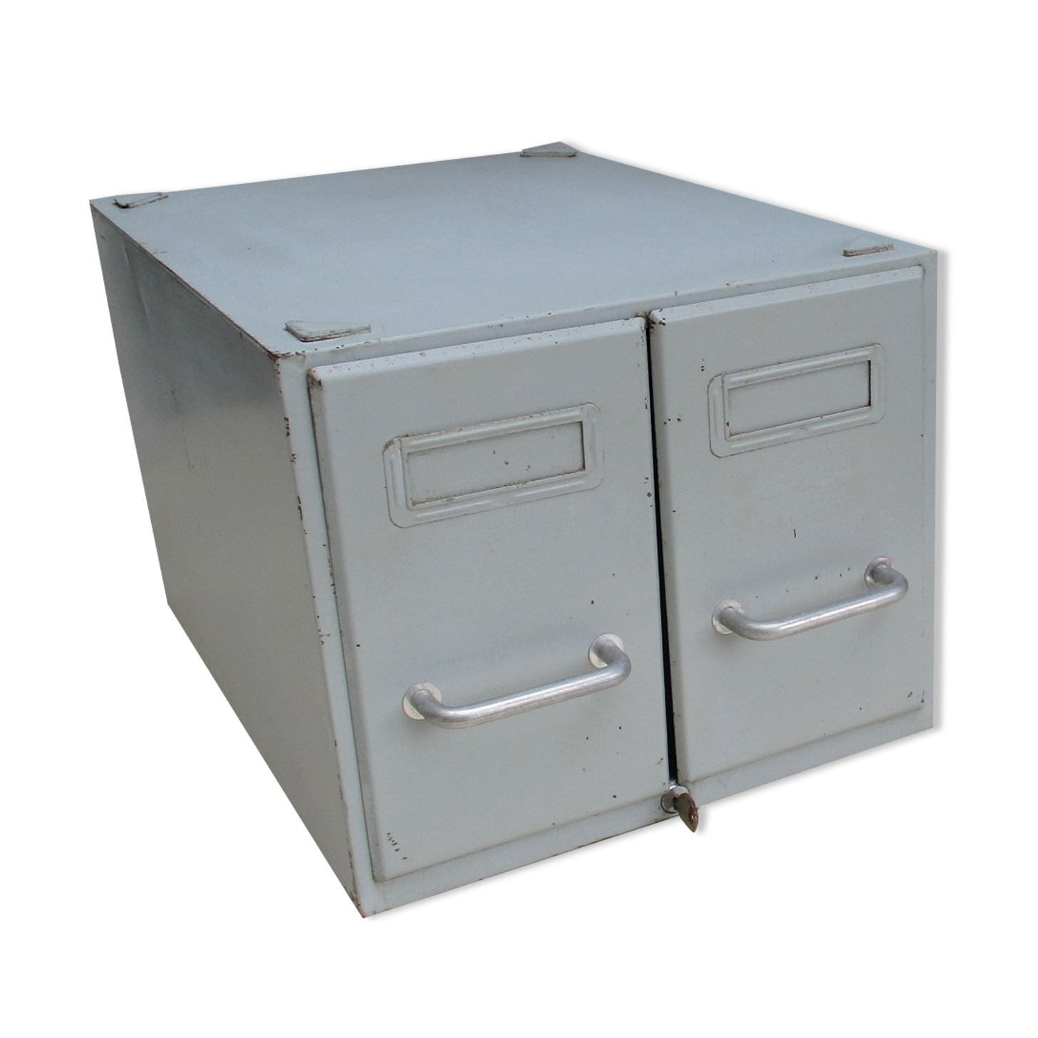Vintage metal box with 2 drawers -industrial furniture grey