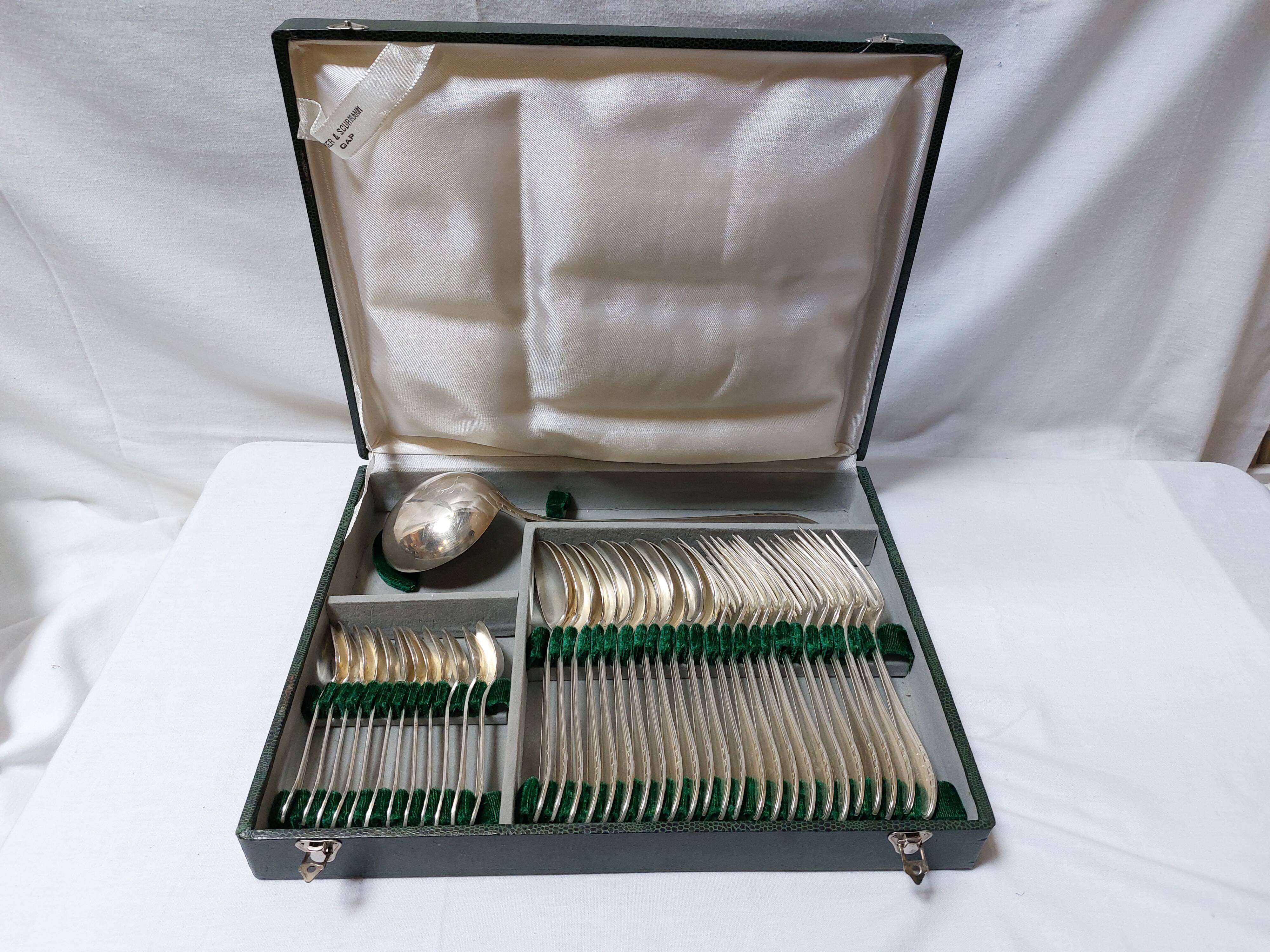 37-piece silver-plated metal cutlery set Art Deco