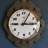 Vintage formica clock silent wall pendulum "Odo black gold"