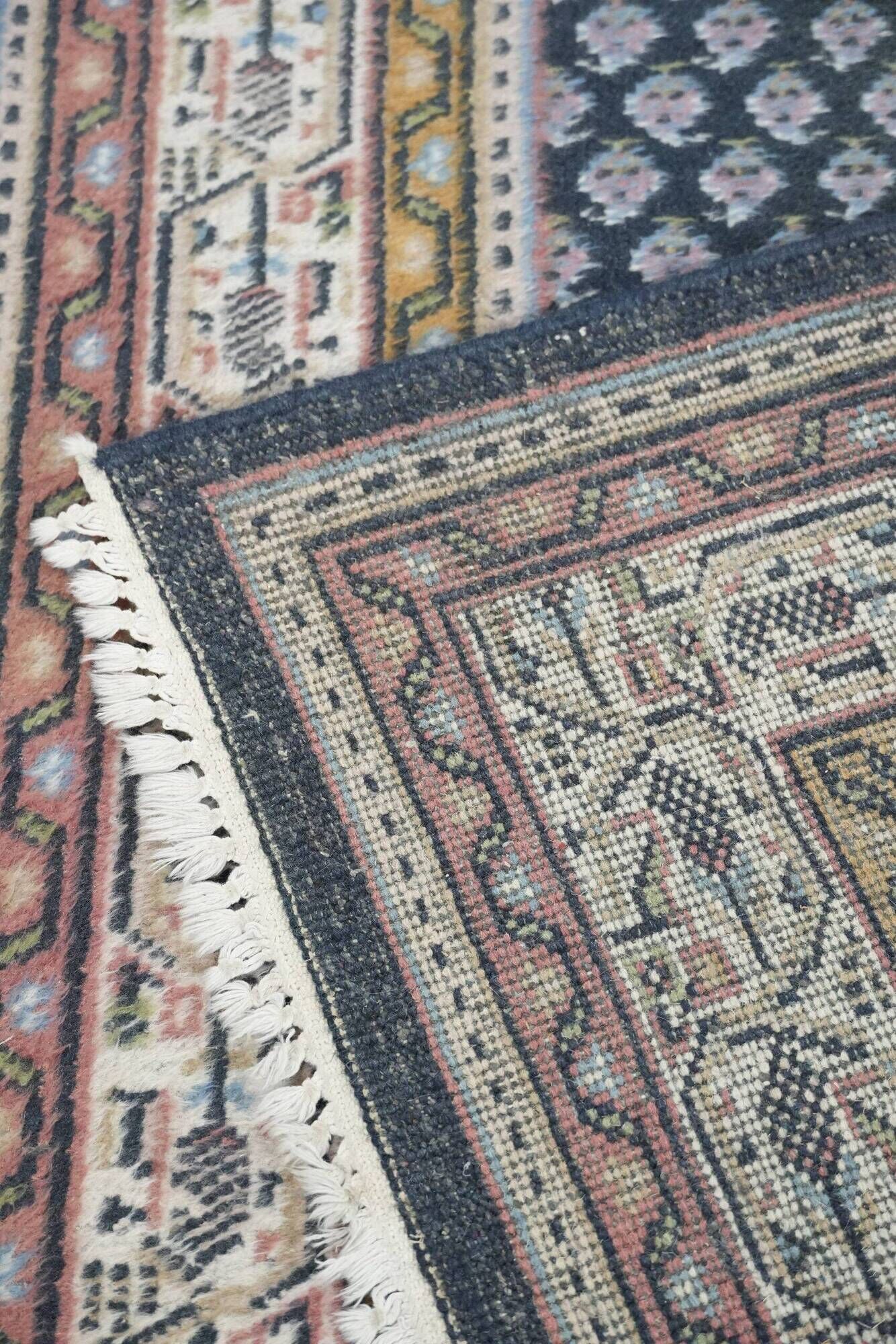 Beautiful vintage oriental rug with mainly blue colours 195x147cm