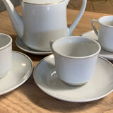 Tea or white coffee set 3 cups 4 under cups and a teapot or coffee maker