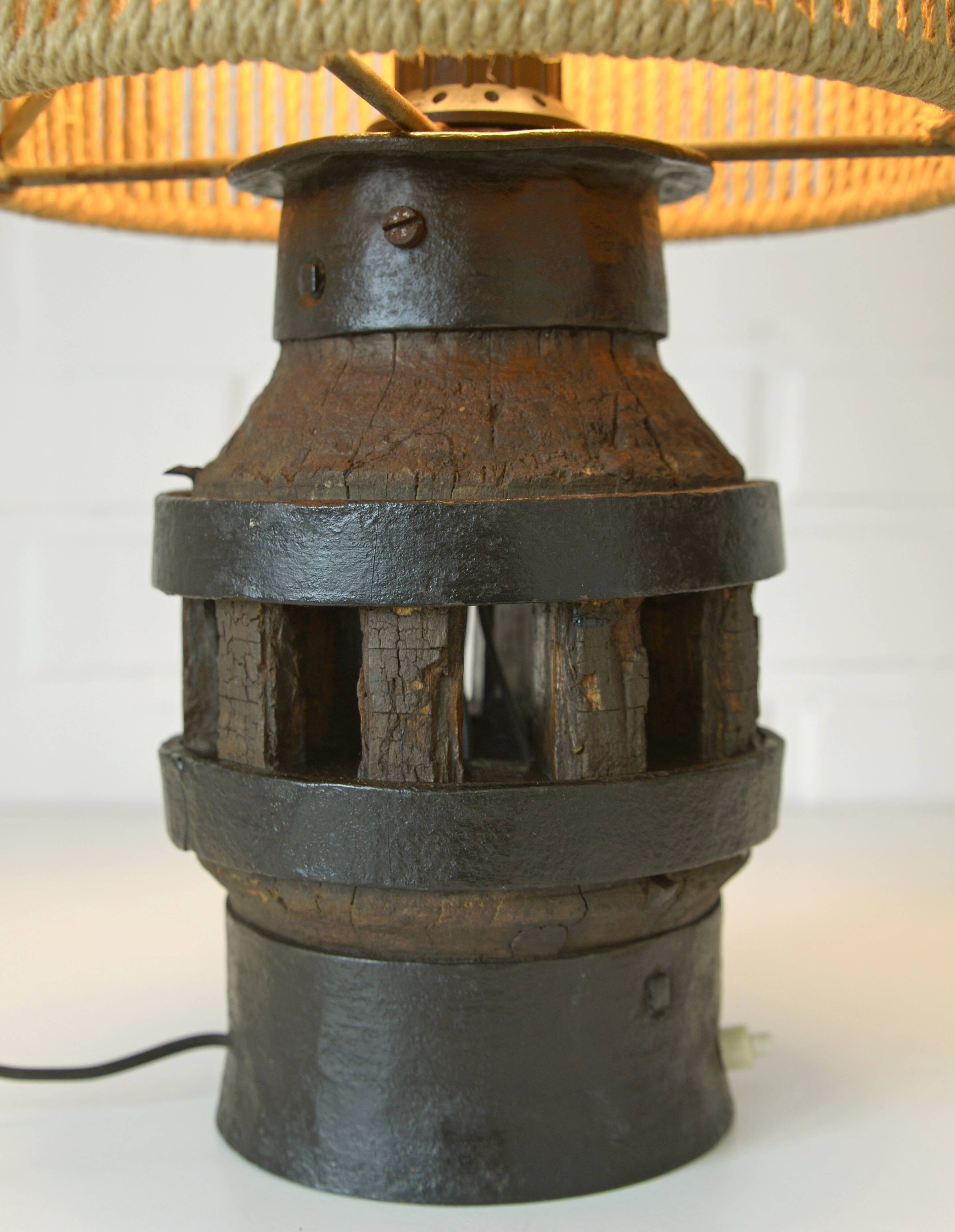 Vintage Floor Lamp Rustic Handmade Farmhouse Wood Wagon Wheel Light