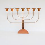 Large vintage brass and elm candelabra, 1940s