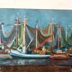 Oil painting on panel, seascape with boats - Signed, 50s/60s