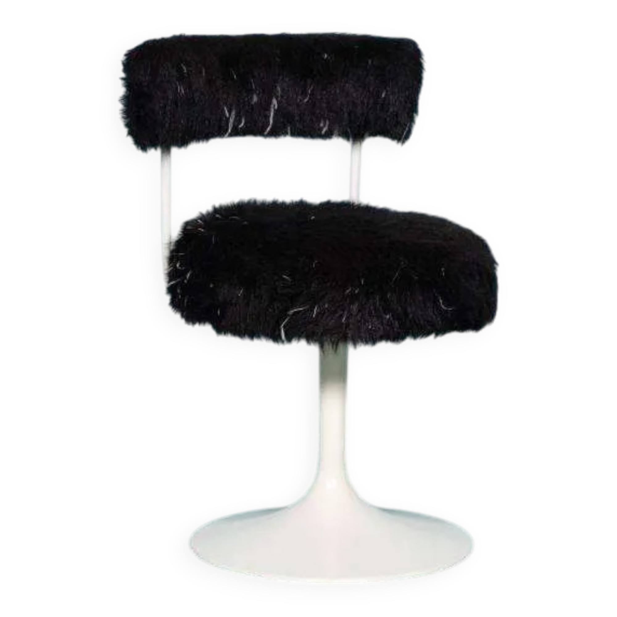 Space age design armchair from the sixties, fluffy stool with trumpet base.